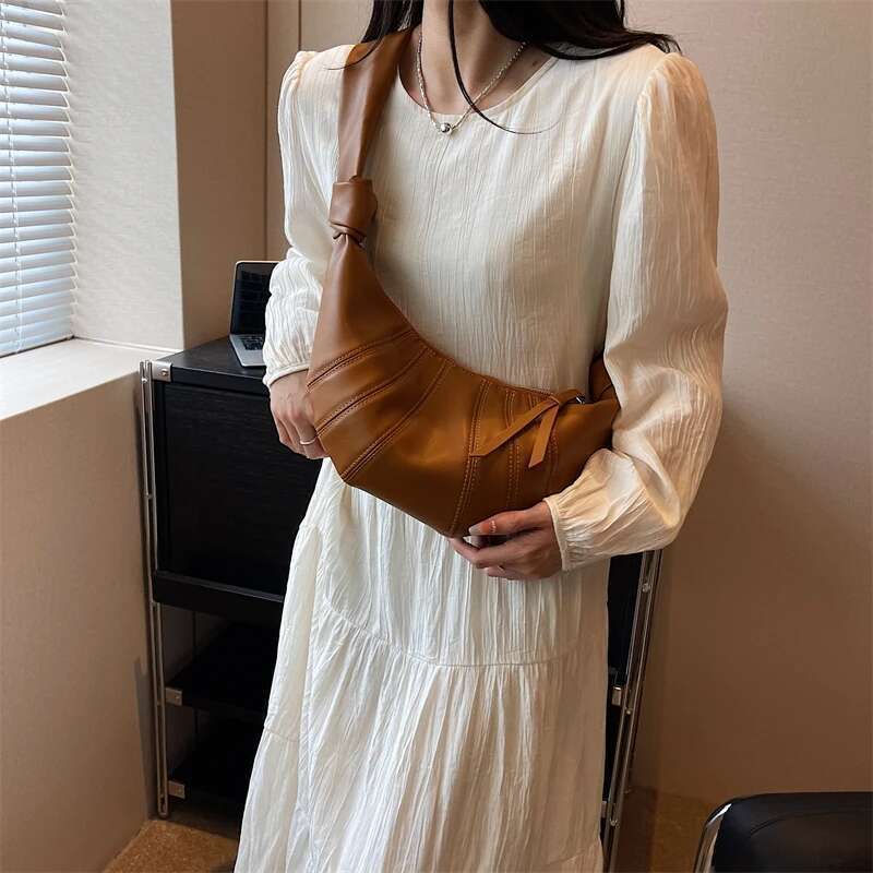Croissant Shoulder Bags For Women Soft PU Leather Solid Color Crescent Cross Body Bag Latest Designer Handbags