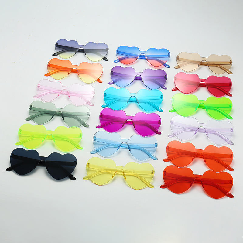 Designer Luxury Glasses, Ladies' Heart-shaped Sunglasses, Heart-shaped Glasses, Trendy Frameless One-piece Ocean Lenses, Dazzling Colorful Sungla