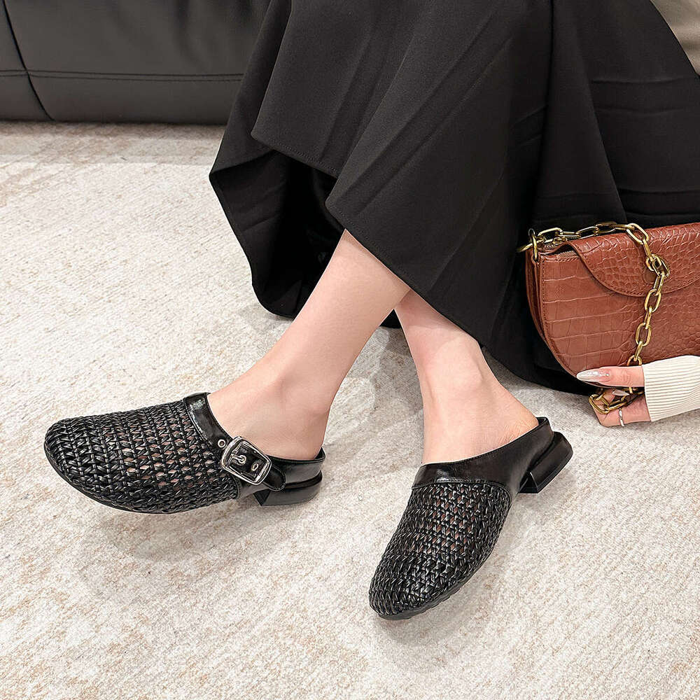 106-1 Fashion Woven Belt Buckle Hollow Flat New Fairy Style Low Heel Commuter Women's Shoes