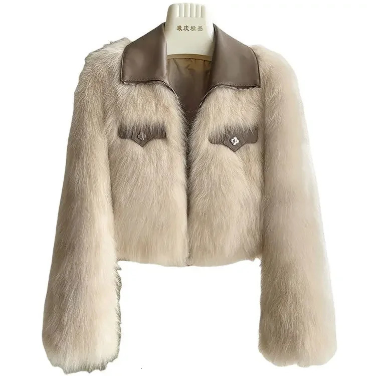 Spring and Autumn Korean Chic Polo Collar Loose Fur Coat Women Clothing Winter Coat Faux Fox Fur Plush Short Jackets Women Tops 250708