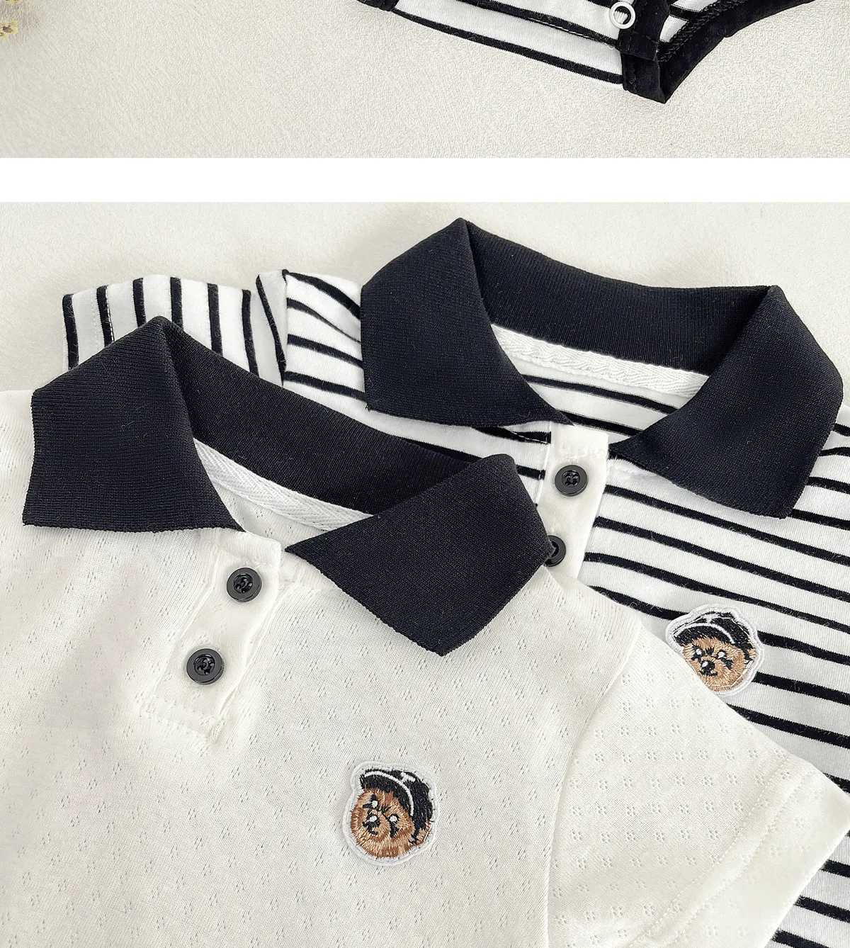 Summer Baby White Striped Bodysuits for Newborn Boys Girls Romper Onesie Cotton Short Sleeve Turn Down Collar Infant Jumpsuit Z250712