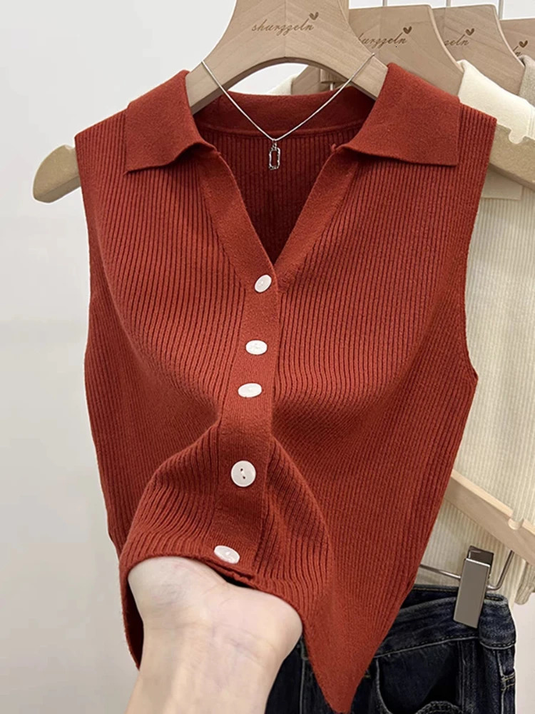 Solid Color Knitted for Women Cardigan Korean Single Breasted Sleeveless Jumper Woman Round Neck All Match Cardigans Outwear 250710