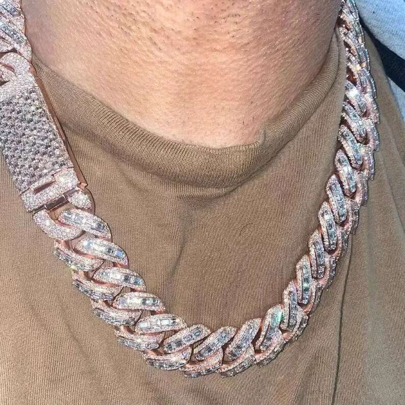 Custom Design 20mm Wide Iced Out Emerald Moissanite Diamond Silver Cuban Link Necklace/bracelet Chain for Rapper Hiphop Jewelry