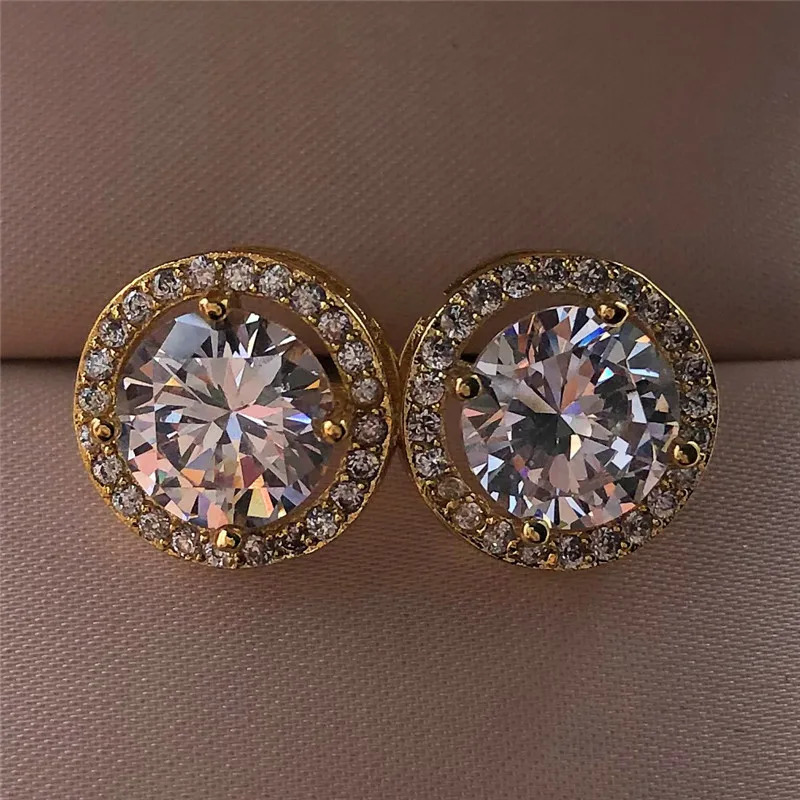 Female Crystal Round Stud Earrings Vintage Silver Color Wedding Jewelry White Zircon Stone Earrings For Women 250708