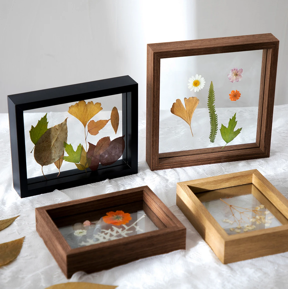 Wooden Photo Frames,Table Display Side Pressed Flower Frames, Plant Specimen Herbarium Clip Double Glass Frame H260306