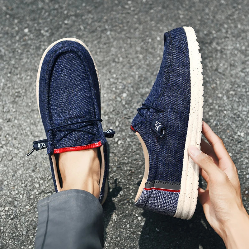 Mens Casual Canvas Shoes Breathable Slip-On Loafers Men Comfortable Flat Sneakers Lightweight Driving Boat Shoes Male Lazy Walk 250708