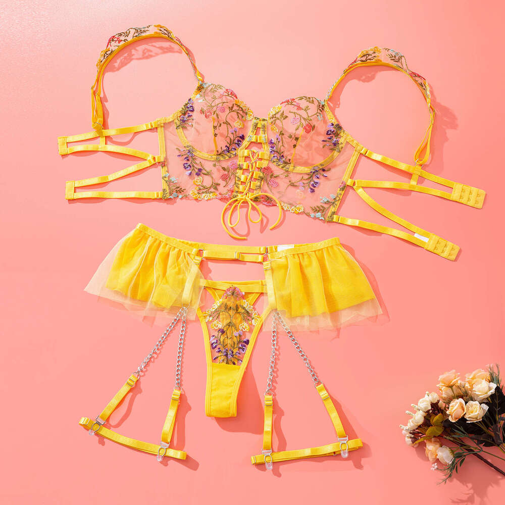 Sexy Lingerie Set Lace Lingerie Sexy Underwear Sexy Thin Embroidered Bra Set Mesh Small Floral Lingerie Women S Garter Belt
