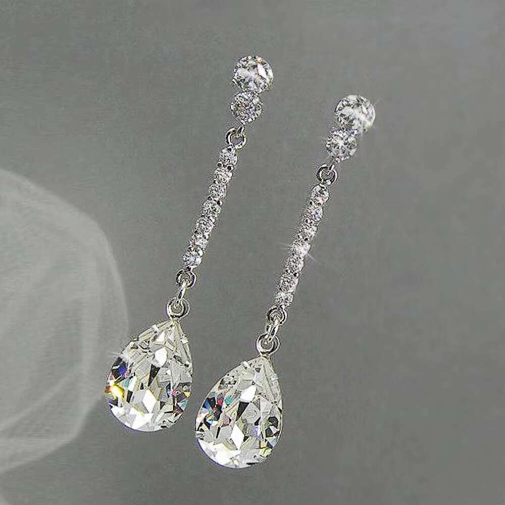Luxury Women Jewelry Earrings Imitated Diamond Silver Plating Pear Design Elegant Wedding Women Long Hanging Earrings