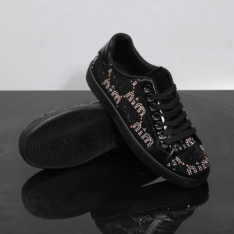 trendy diamond studded shiny casual shoes hip-hop versatile height increasing flat bottomed men's shoes soft soled breathable board shoes hot sal