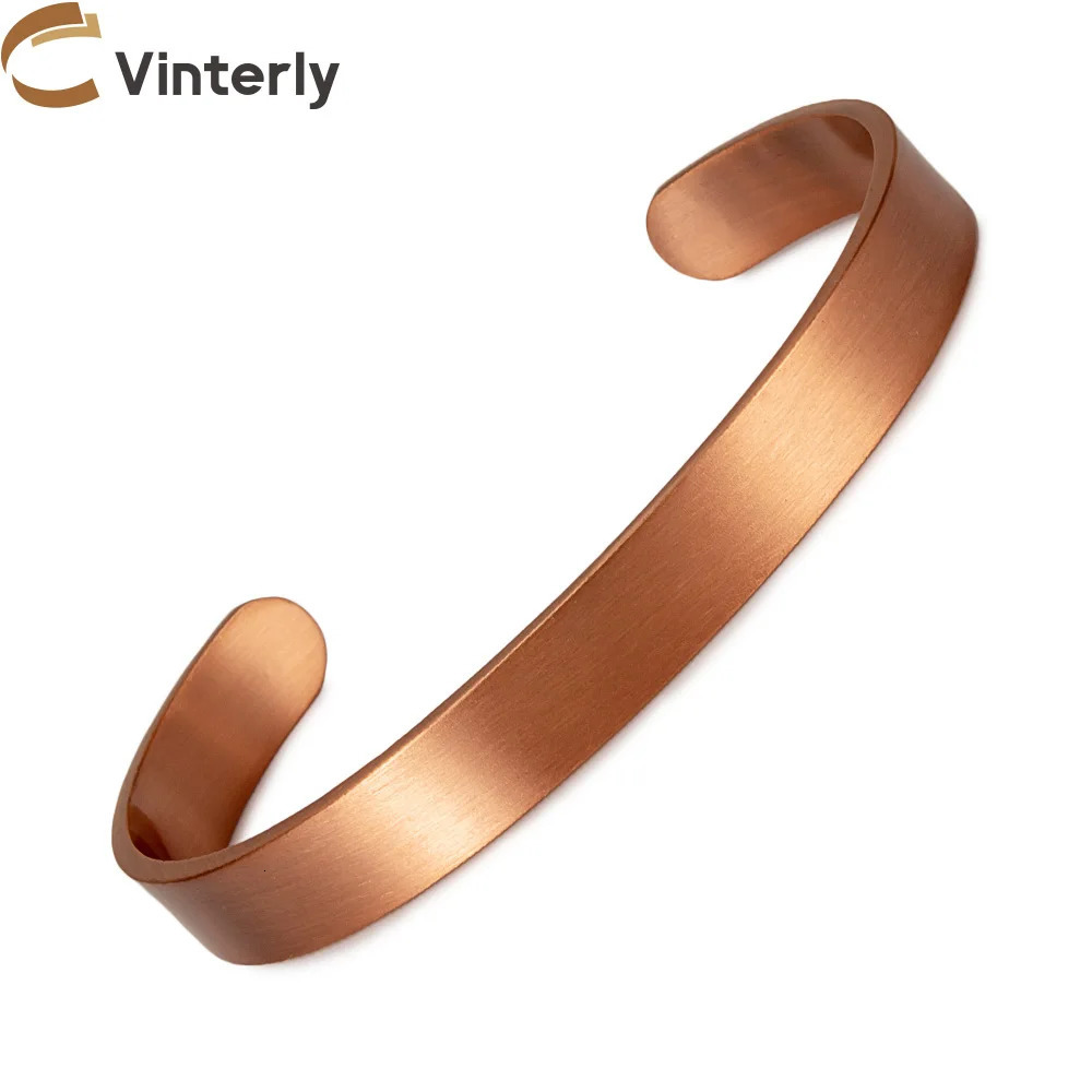 Vinterly Pure Copper Bracelets for Women Men Unisex 9.5mm Wide Adjustable Open Cuff Bangles Female Resizable Jewelry Metal Soft 250712