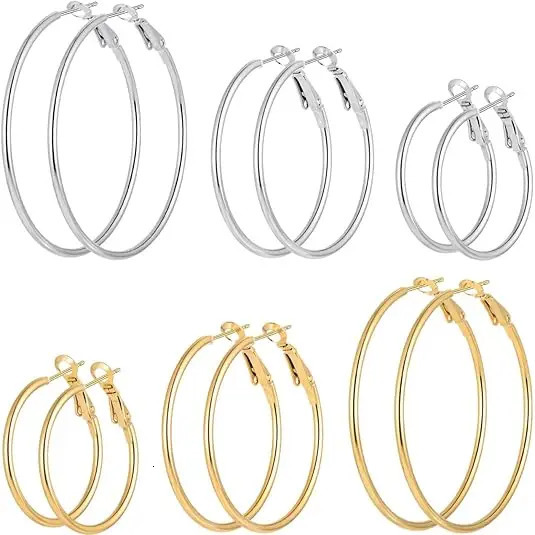 6pair /set Smooth Open Women Men Hoop Earrings Stainless Steel Ears Jewelry Accessories Birthday Gifts. Party Gifts 250708