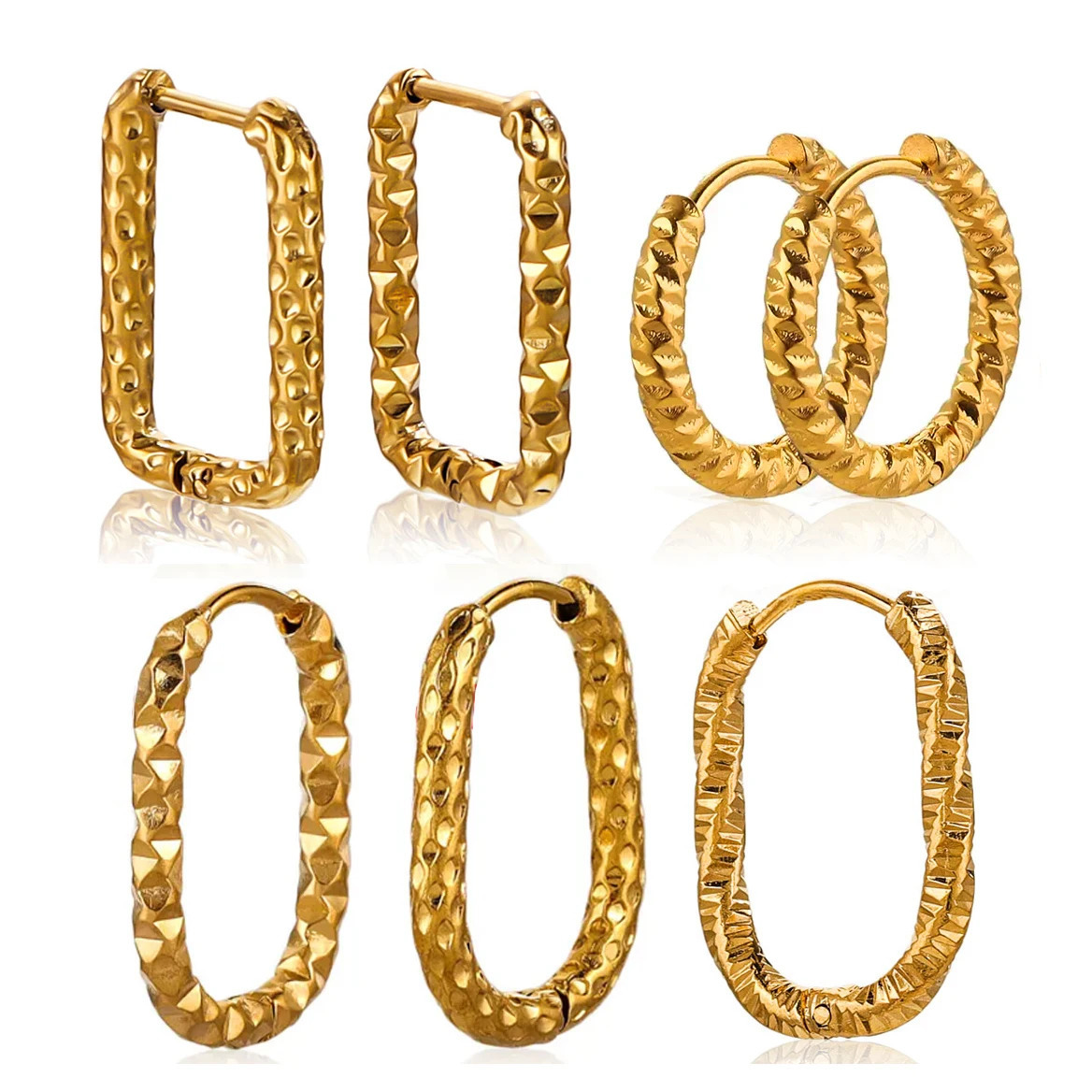 6pcs Stainless Steel Rectangular Textured Earrings Earring Hooks Fittings 18K PVD Gold Plated DIY Jewellery Parts Earrings 250708