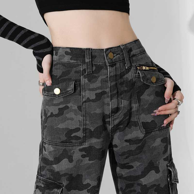 Summer new women's pants new women's cool spicy girl wide leg pants new casual camouflage wide leg work pants women's multi pocket pant