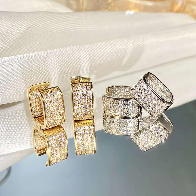 Hot Selling Hip Hop Fashion CZ Hoop Earrings for Men Women Silver Gold Color Ladies Earrings Fashion Jewelry
