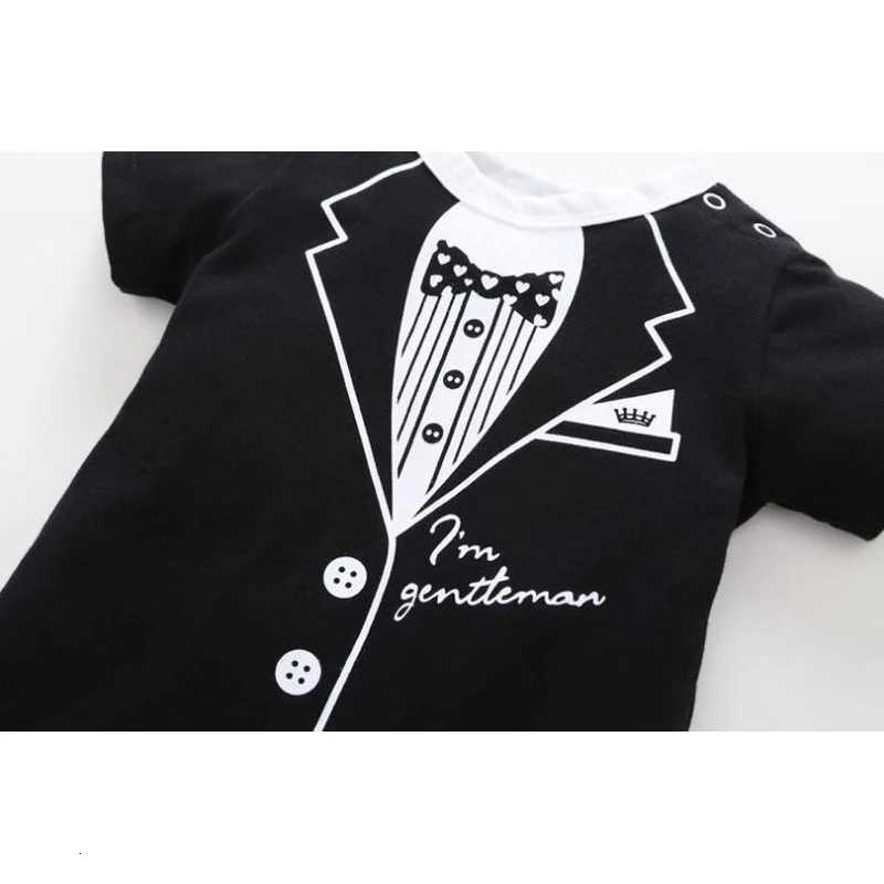 Newborn Baby Clothing Summer Gentleman Rompers 0-12M Infant Boys Cotton Jumpsuit Male Bebe Body Clothes Tie Print Short Sleeve Z250712