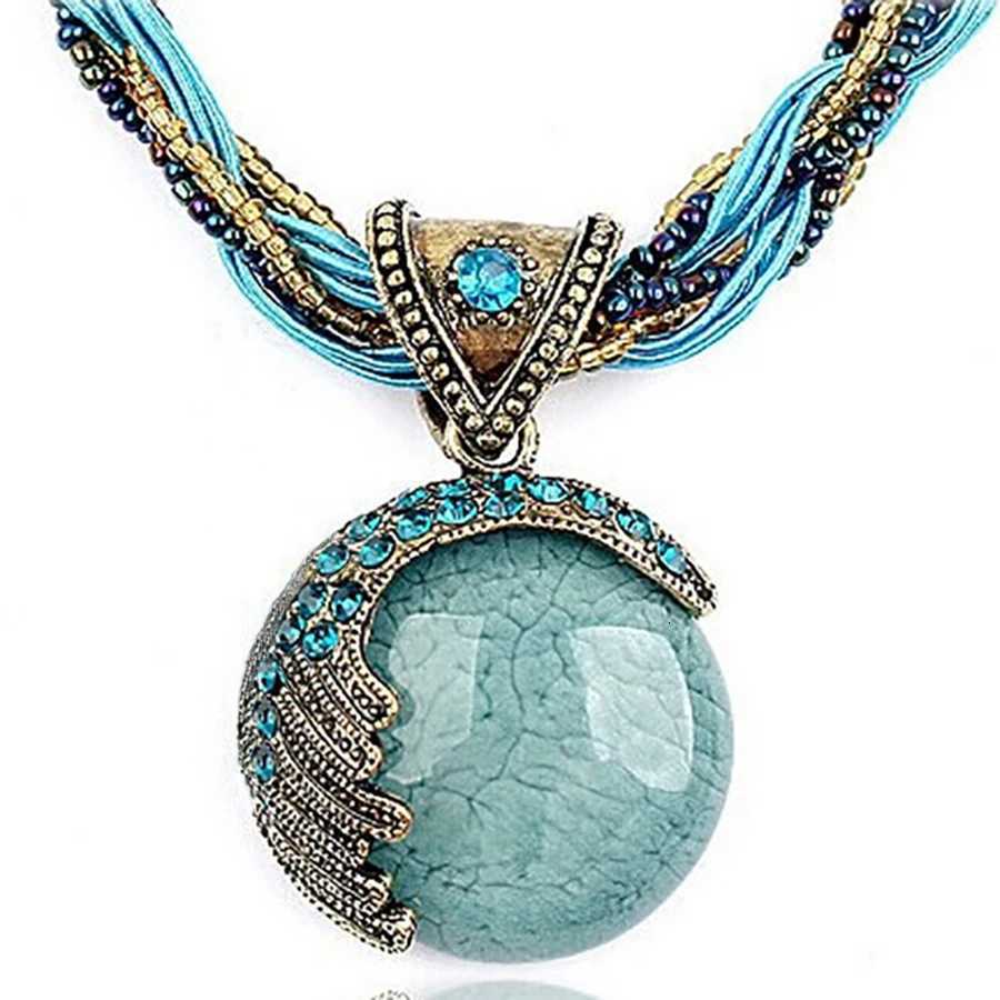2025 New Fashion Multi-layer Beads Chain Crystal G Stone Pendant Necklaces Boho Statement Jewelry AN001 W250712