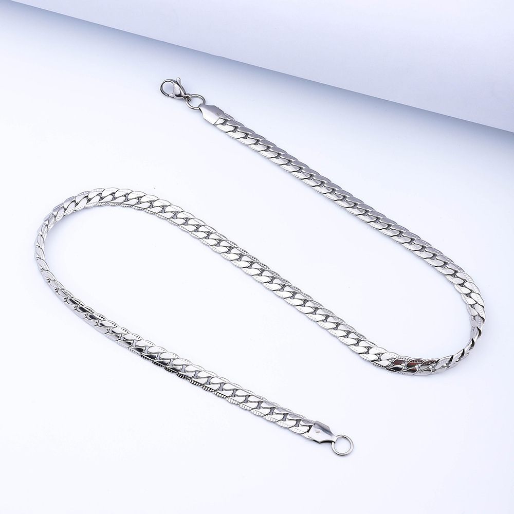 Luxury Jewelry Designer Jewelry European And American Men's Titanium Steel Encrypted Flat NK Embossed Chain Hip Hop Trendy Accessories Women'