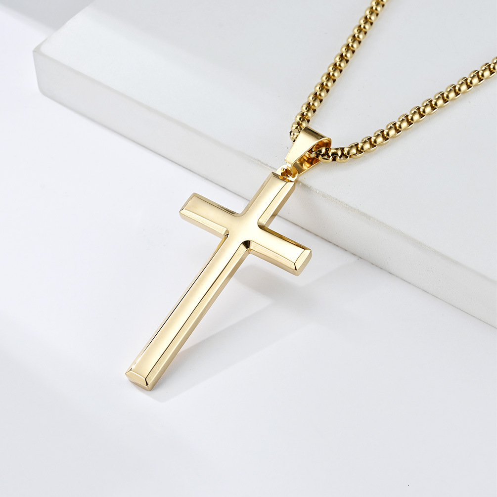 Luxury Jewelry Designer Jewelry Cross-border Amazon Simple Beveled Edge Stainless Steel Cross Pendant Unisex Style Niche Personality Necklace