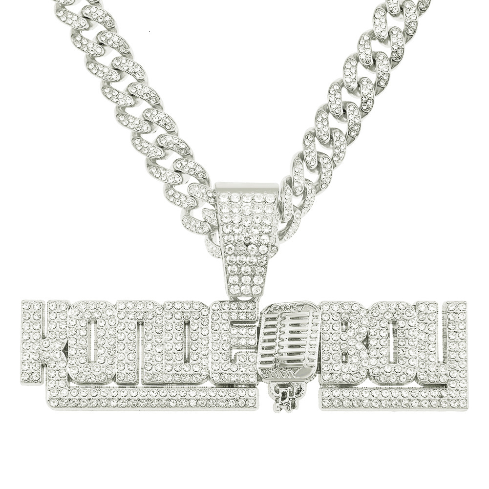 Luxury Jewelry Designer Jewelry Personalized Full Diamond Letter Microphone Splicing Pendant Necklace Hip-hop Cool K-song Rap