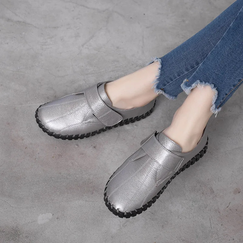 Genuine Leather Shoes For Woman Autumn Flats Female Hook Loop Orthopedic Shoes Big Size 42 Womens Loafers Ladies Blue Moccasins 250707