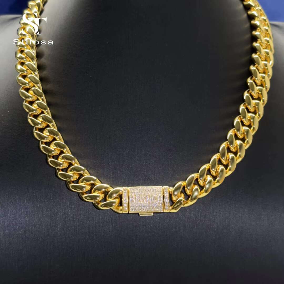 Custom Size Necklace Miami Hip-Hop Cuban Chain Fashion Jewelry 12mm-22mm Link Chain 10k Gold With Moissanite