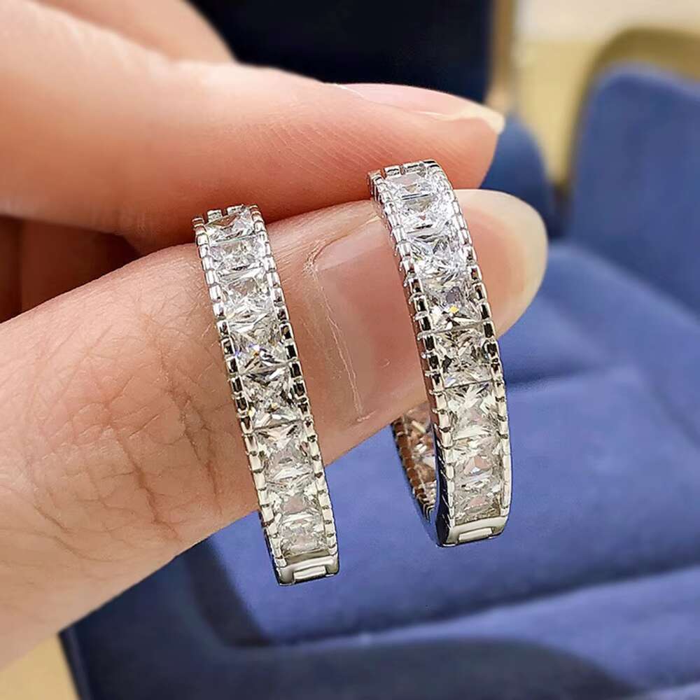 Elegant Square Cubic Zirconia Earrings for Women Silver Plated Imitated Diamond Fashion Wedding Hot Selling Hoop Earrings