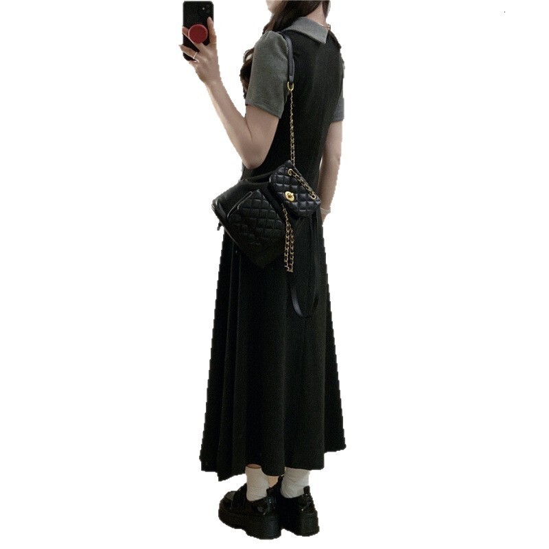 2025 Summer dress new women's dress French fake two-piece set Polo collar dress new college style slim and elegant long dress new designer luxury