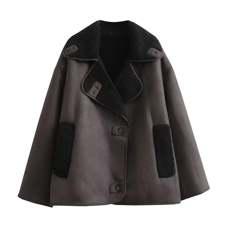 MUJER Faux Leather Jackets for Women Winter Warm Bomber Jacket Woman Long Sleeve Womens Coats Plush Oversized Womens Jackets 250709