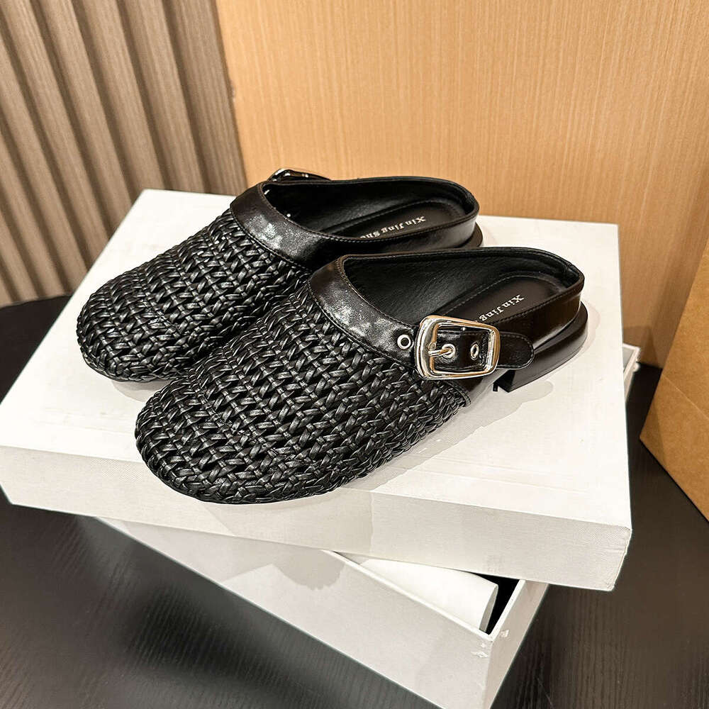 106-1 Fashion Woven Belt Buckle Hollow Flat New Fairy Style Low Heel Commuter Women's Shoes