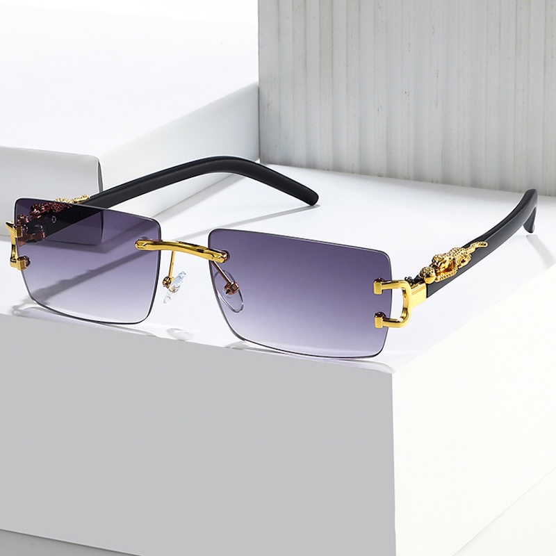 CB Square Rimless Sunglasses Men Leopard Brand Design Women Fashionable Trendy Frameless Rectangular Personalized Sunglasses For Daily Life UV400 Prot