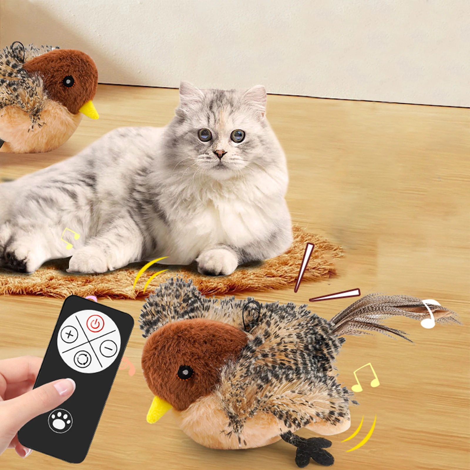 Remote Control Simulated Chirping Bird Toy Plush Chirping Cat Toy Interactive Bird Cat Feather Toy Melodys Chaser For Kitten 250708