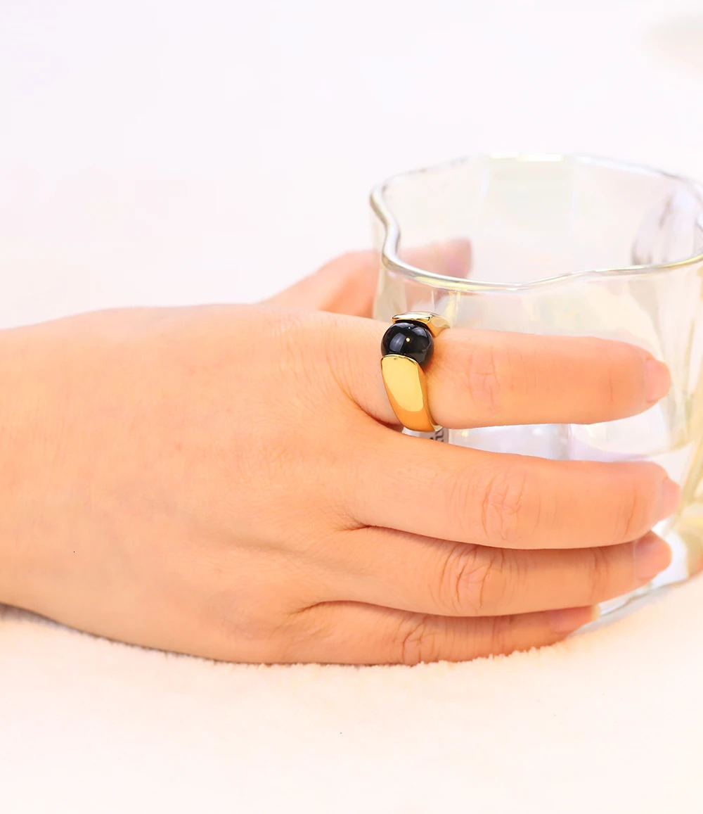 Fashion Colorful Opal Ring Women Quality Stainless Steel Ring Round Black White Cats Eye Stone Wedding Ring 250708