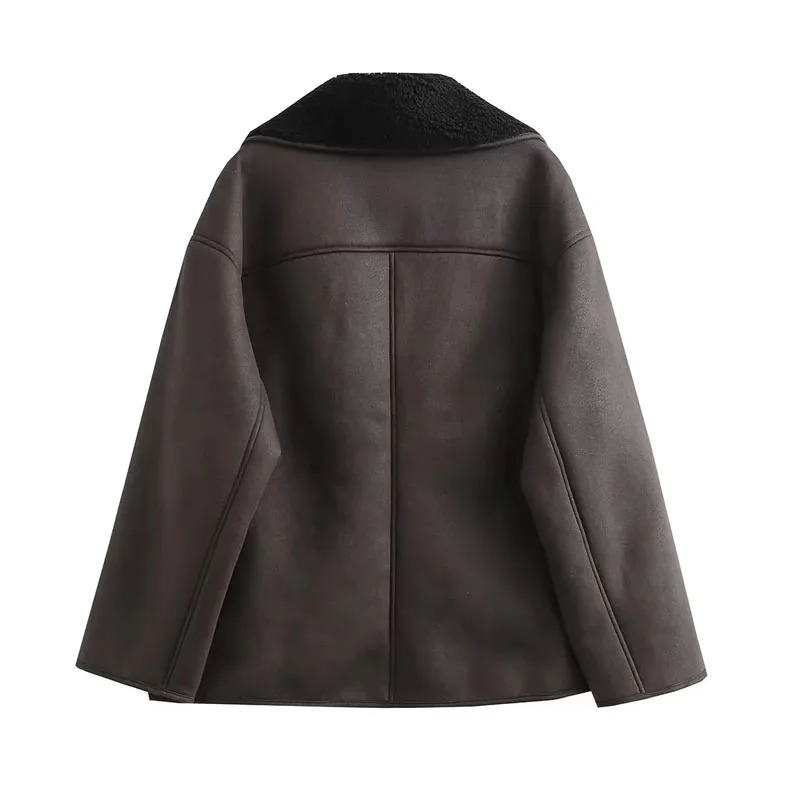 MUJER Faux Leather Jackets for Women Winter Warm Bomber Jacket Woman Long Sleeve Womens Coats Plush Oversized Womens Jackets 250709