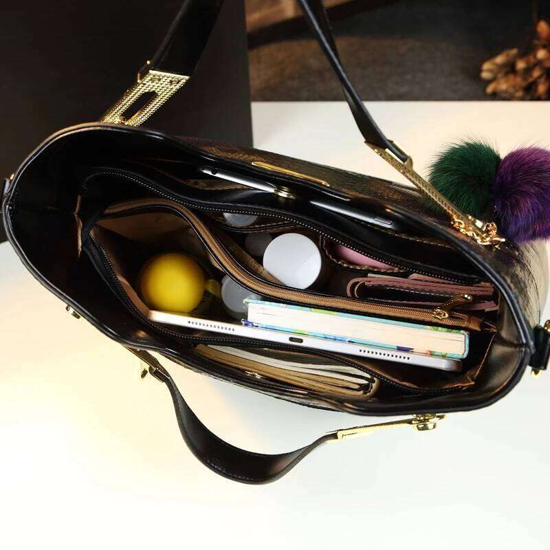 Cowhide Leather Women Handbags fashion female Chain Serpentine portable Tote bag ladies tassel shoulder messenger bags