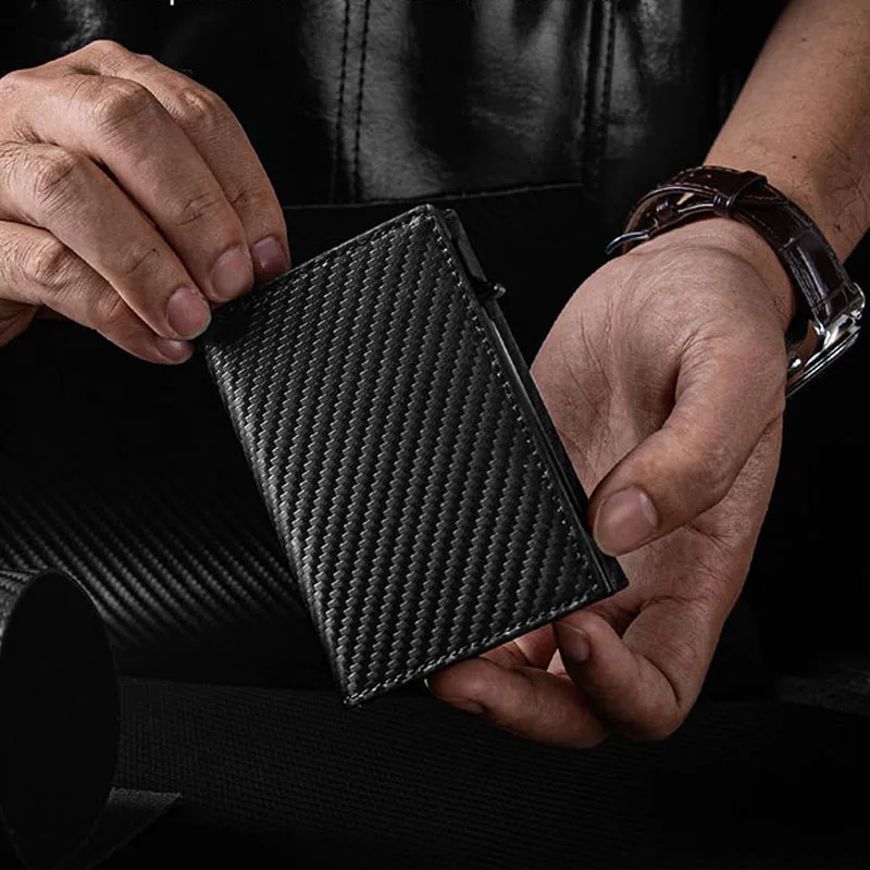 YAT Mens Card Bag Folding Magnetic Suction Automatic Pop-Up RFID Anti-Theft Brush Zippered coin purse Credit Card Clip 250708