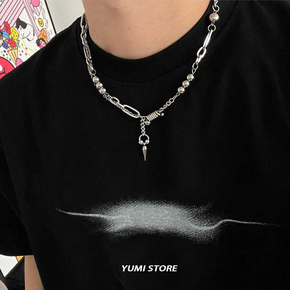 Hip-Hop Rivet Pendant Necklace For Men Women Punk Titanium Steel Splicing Clavic Sweater Chain Unisex Jewelry Kpop Accessories W250712