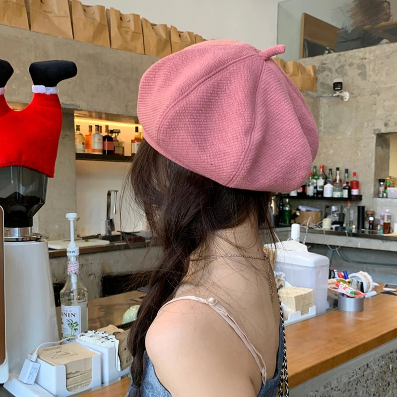Cute Pink Berets Caps for Women Show Face Small Spring Korean Version Fashion Casual Retro Octagonal sboy Hats 250712