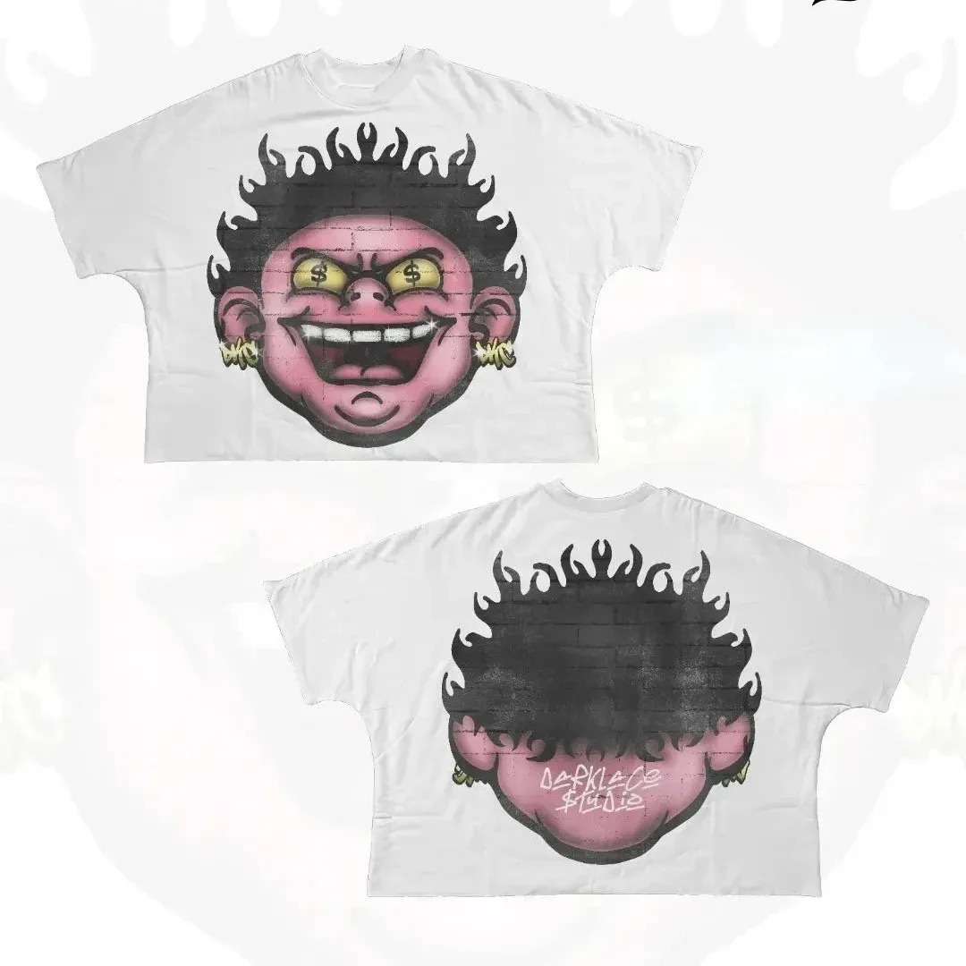 Streetwear T Shirt Hip Hop Fun Cartoon Graphic Printed Oversized Harajuku Gothic Cotton Short Sleeved Clothing Men Women 250704