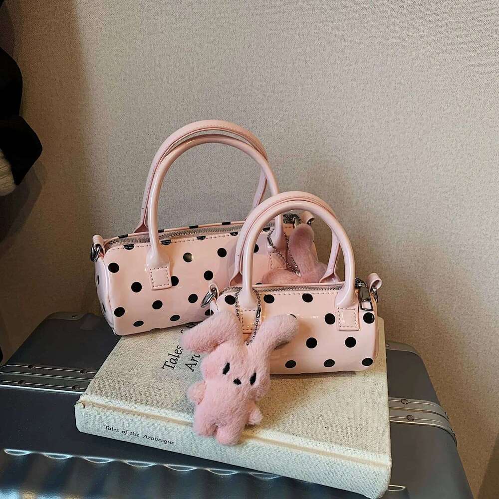 2025 New Cute Polka Dot Hand-Held Cylinder Fashionable High-End Shoulder Niche Design Commuting Crossbody Boston Bag