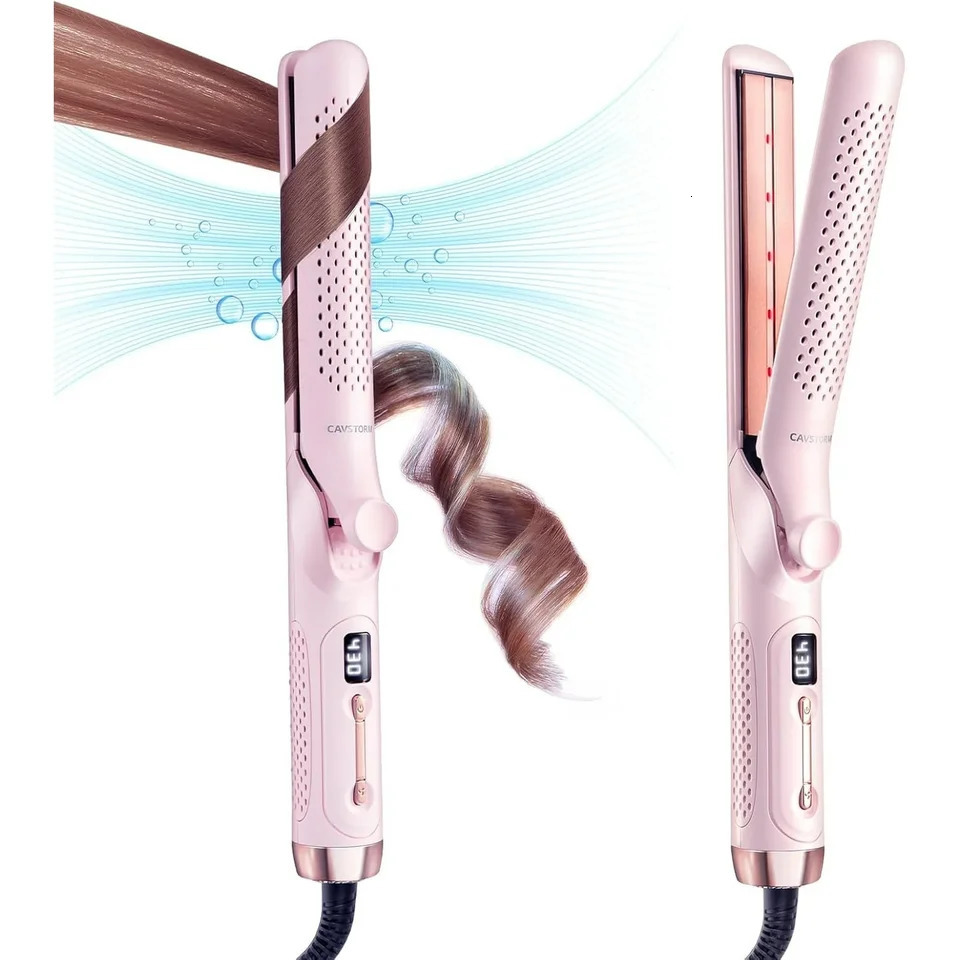 2 in 1 Curling Iron 360° Airflow Styler 0.98 in Ionic Ceramic Hair Wand Digital Display - Pink 250712