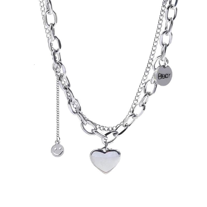 Luxury Jewelry Designer Jewelry Heart Double Layer Titanium Steel Necklace For Women, Ins Hip-hop Style Versatile Sweater Chain, Fashionable High-end 