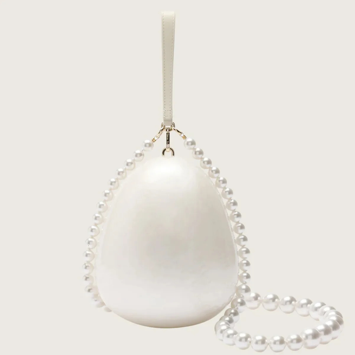 2025 Women White Beige Egg Ball Bag Acrylic Evening Clutch Bag With Beading For Wedding Party Small Purses Handbags 250708