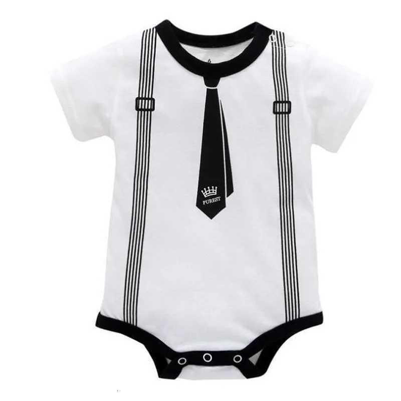 Newborn Baby Clothing Summer Gentleman Rompers 0-12M Infant Boys Cotton Jumpsuit Male Bebe Body Clothes Tie Print Short Sleeve Z250712