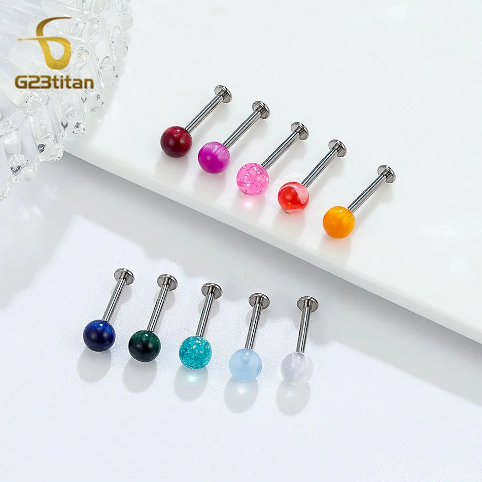 1pc 14G Bar Colors Acrylic Ball Ear Cartilage Helix Lobe Lip Piercings Tongue Rings 6-12mm Threaded Labret Stud Jewelry 250708
