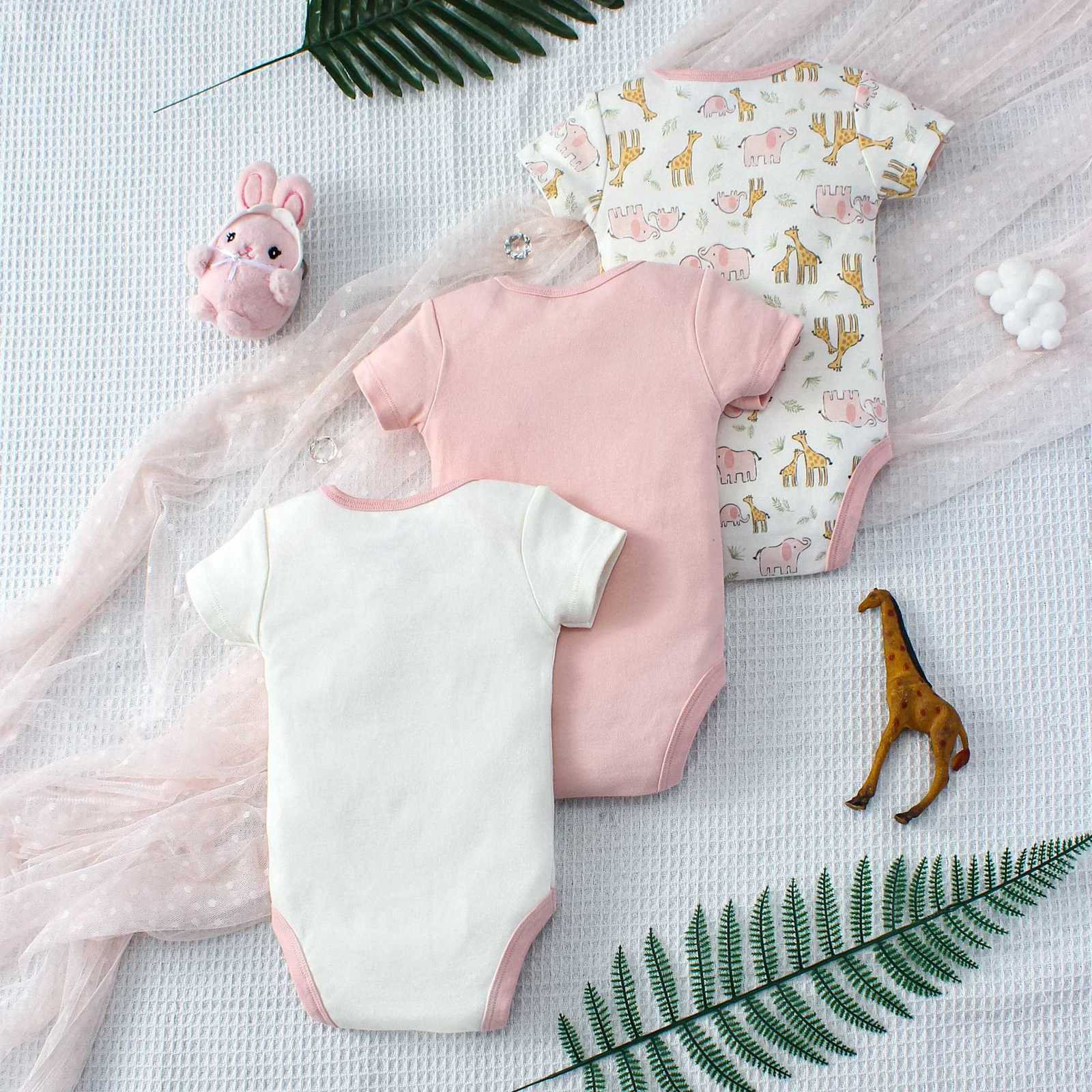 3PCS Summer Baby Girls Three Piece Bodysuit Animal Kingdom and Elephant Letter Pattern Short Sleeve Bodysuit Mothers Day Gif Z250712