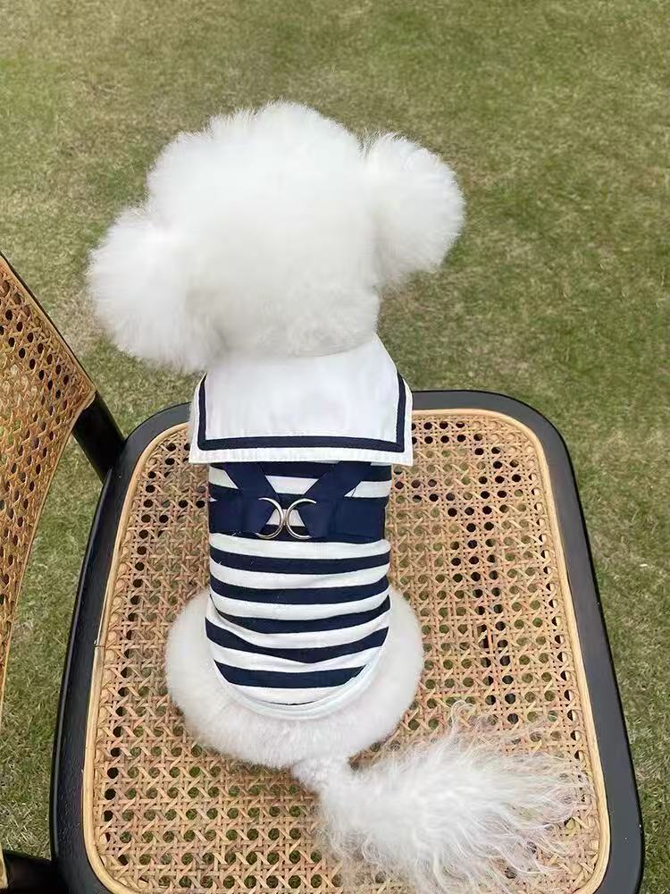 T698 Pet clothes spring and summer new navy style traction buckle top vest Teddy Bichon dog cat thin vest