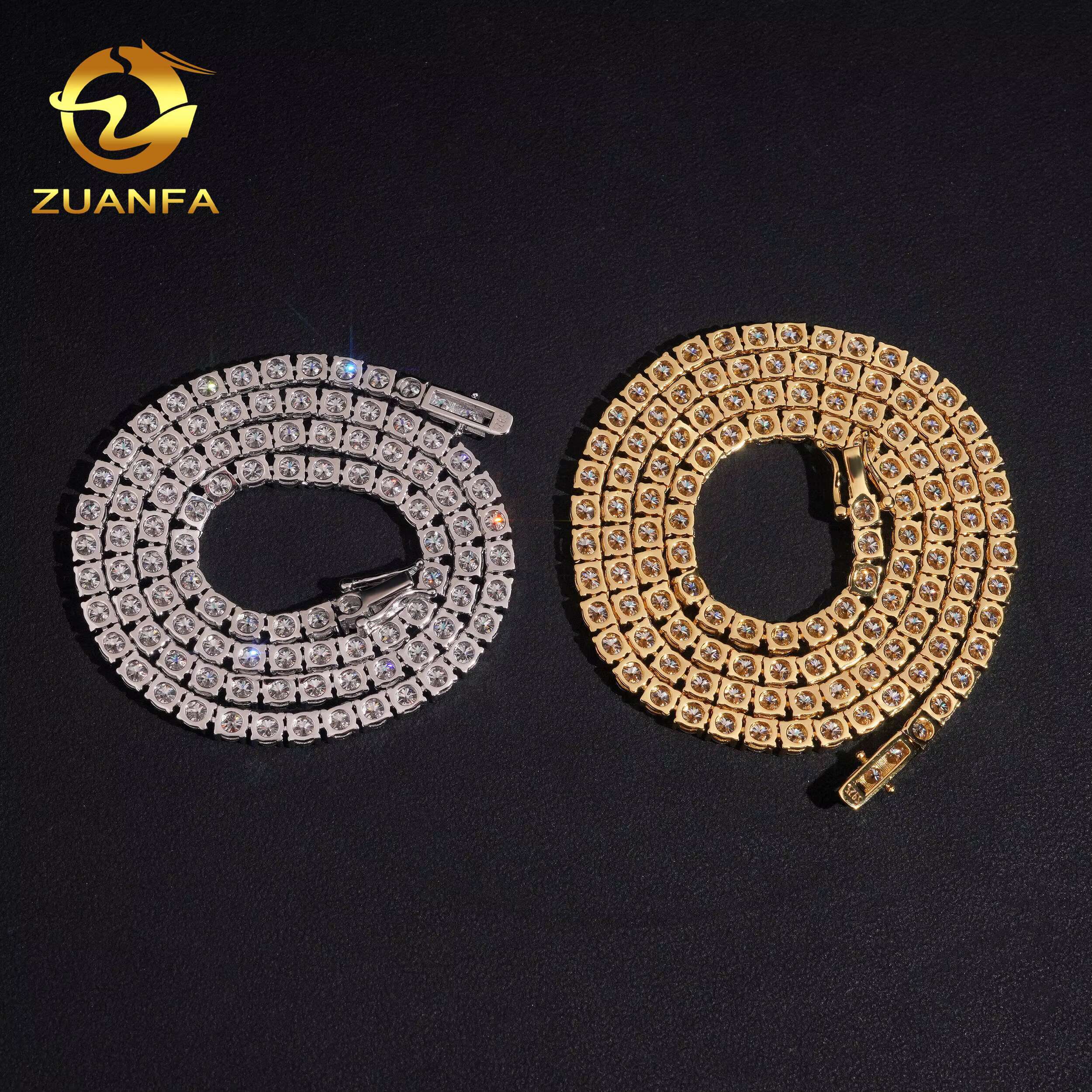 USA Local Stock 72H Shipping Hip Hop Classical Factory Price Gold Plated 925 Sterling Silver 4mm Moissanite Diamond Tennis Chain