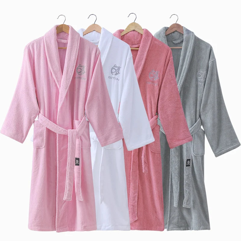 Men Bathrobe Winter Long Robe Mens Warm 100% Cotton Kimono Bath Robe Pajamas Male Bathrobes Night Dressing Gown Home White Grey 250710