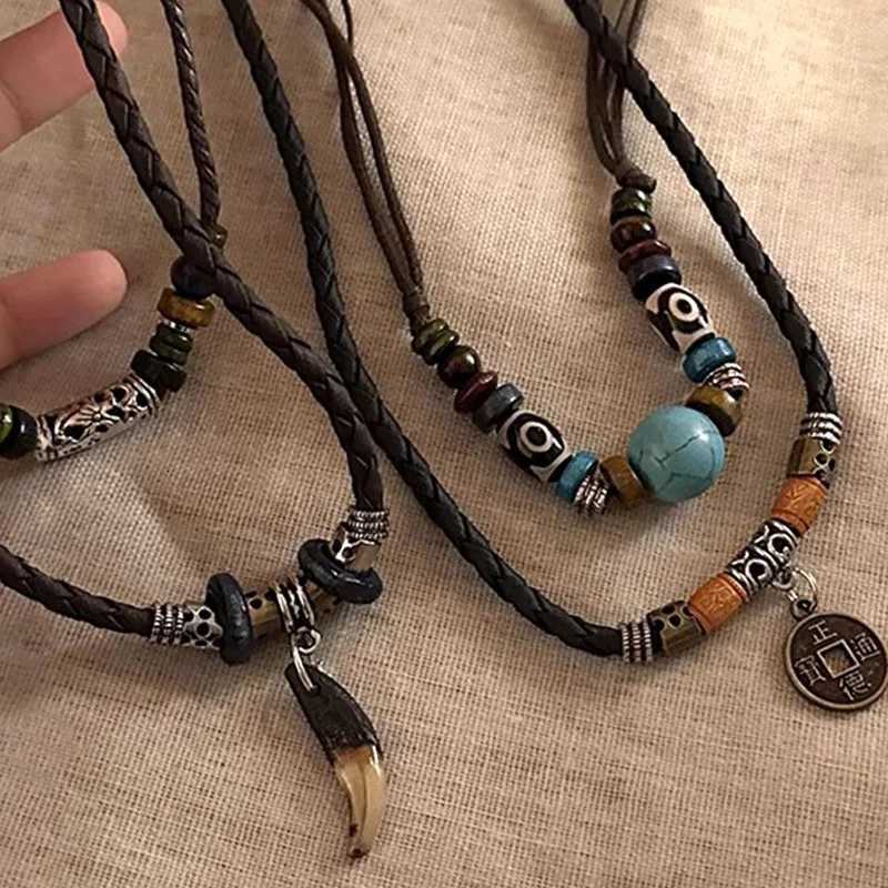 Fashion Necklace for Men and Women Vintage Wolf Tooth Pendant ather Beaded Weaved Prayer Necklace Fashion Jewelry Necklaces W250712