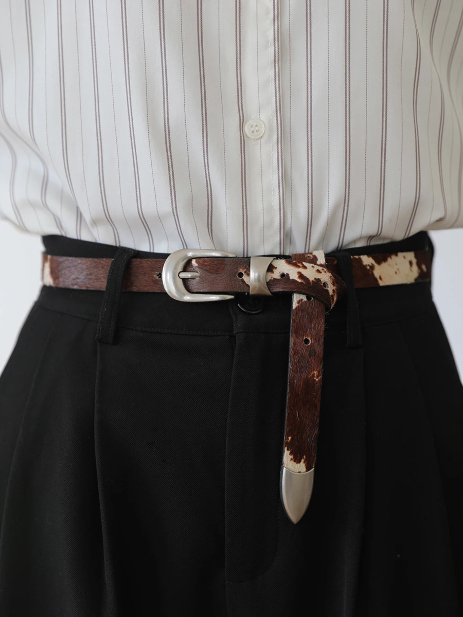 Women Men Handmade Cow Print Buckle Belt 2cm 250711